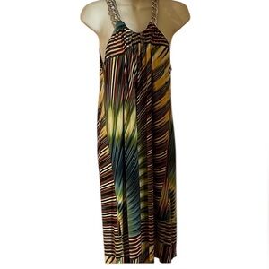 NY Collection large multi- colored dress with silver chain straps NWT